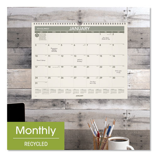 Recycled Wall Calendar, Unruled Blocks, 15 X 12, Sand/green Sheets, 12-month (jan To Dec): 2025