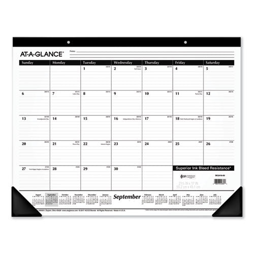 Academic Year Ruled Desk Pad, 21.75 X 17, White Sheets, Black Binding, Black Corners, 16-month (sept To Dec): 2024 To 2025