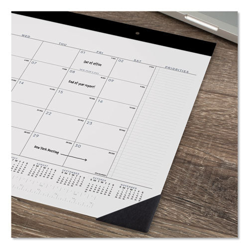 Contemporary Monthly Desk Pad, 22 X 17, White Sheets, Black Binding/corners,12-month (jan To Dec): 2025