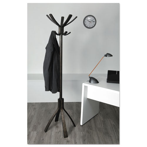 Cafe Wood Coat Stand, Ten Peg/five Hook, 21.67w X 21.67d X 69.33h, Espresso Brown