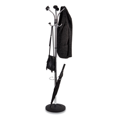 Chromy Coat Stand, 12 Knobs, 16w X 16d X 70.5h, Chrome/black