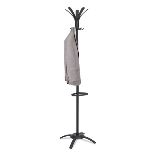 Cleo Coat Stand, Stand Alone Rack, Ten Knobs, Steel/plastic, 19.75w X 19.75d X 68.9h, Black