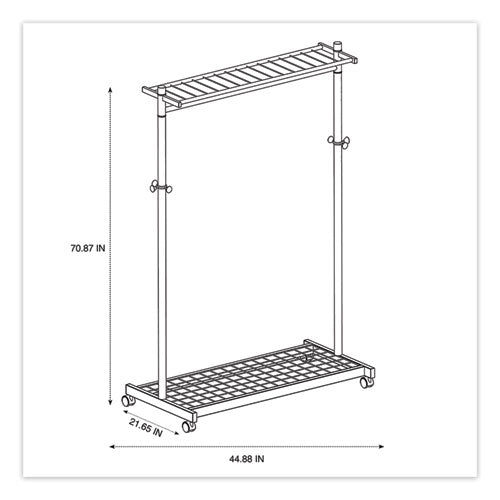 Garment Racks, Two-sided, 2-shelf Coat Rack, 6 Hanger/6 Hook, 44.8w X 21.67d X 70.8h, Silver/wood