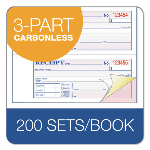 Multipart Money/rent Receipt Book, Casebound (hard Cover), Three-part Carbonless, 7 X 2.75, 4 Forms/sheet, 200 Forms Total