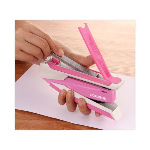 Incourage Spring-powered Desktop Stapler With Antimicrobial Protection, Breast Cancer Awareness, 20-sheet Capacity, Pink/gray