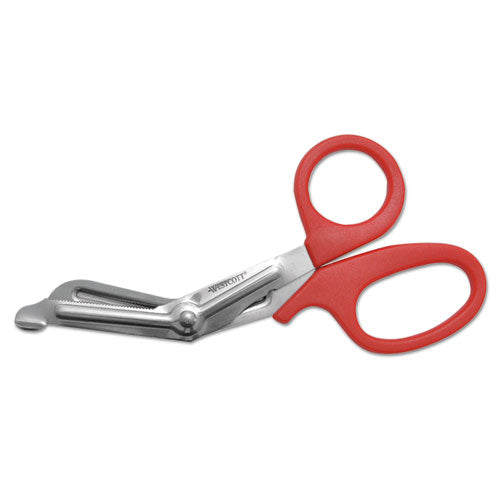 Stainless Steel Office Snips, 7" Long, 1.75" Cut Length, Crane-style Red Handle