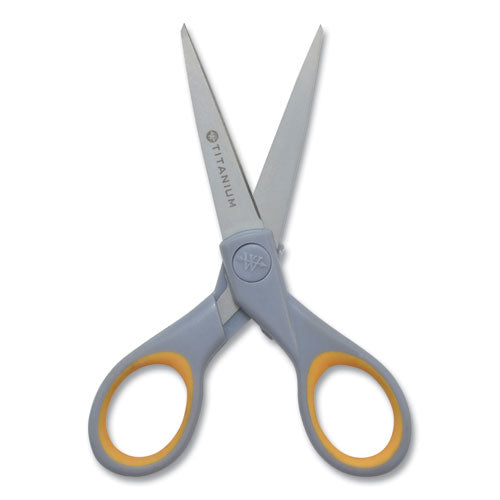 Titanium Bonded Scissors, 5" And 7" Long, 2.25" And 3.5" Cut Length, Straight Gray/yellow Handle, 2/pack