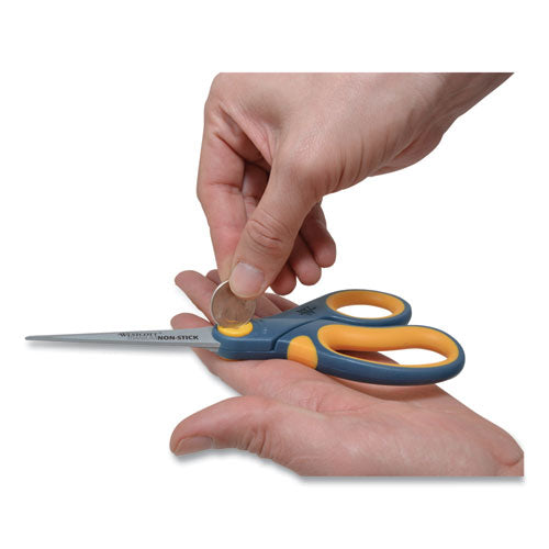 Non-stick Titanium Bonded Scissors, 8" Long, 3.25" Cut Length, Straight Gray/yellow Handle