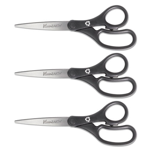 Kleenearth Basic Plastic Handle Scissors, 8" Long, 3.25" Cut Length, Straight Black Handle, 3/pack