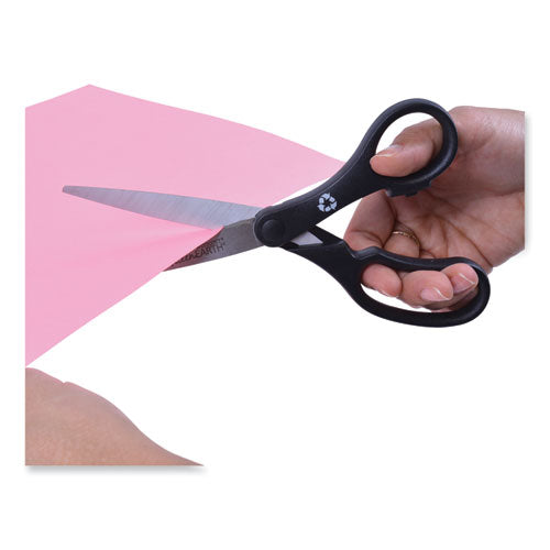 Kleenearth Basic Plastic Handle Scissors, 8" Long, 3.25" Cut Length, Straight Black Handle, 3/pack