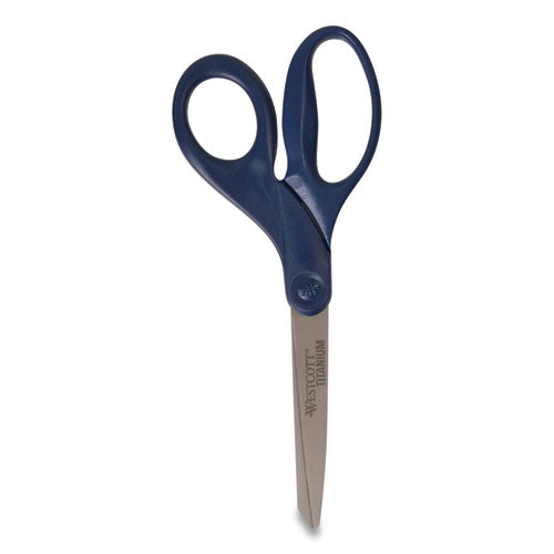 Titanium Bonded Scissors, 8" Long, 3.5" Cut Length, Straight Navy Handle