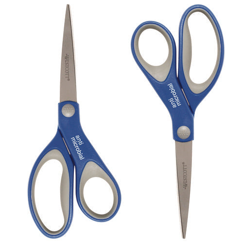 Scissors With Antimicrobial Protection, 8" Long, 3.25" Cut Length, Straight Blue/gray Handle, 2/pack