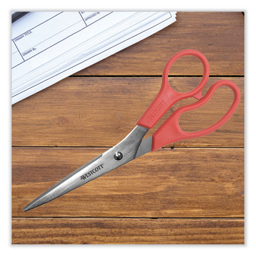 Value Line Stainless Steel Shears, 8" Long, 3.5" Cut Length, Offset Red Handle