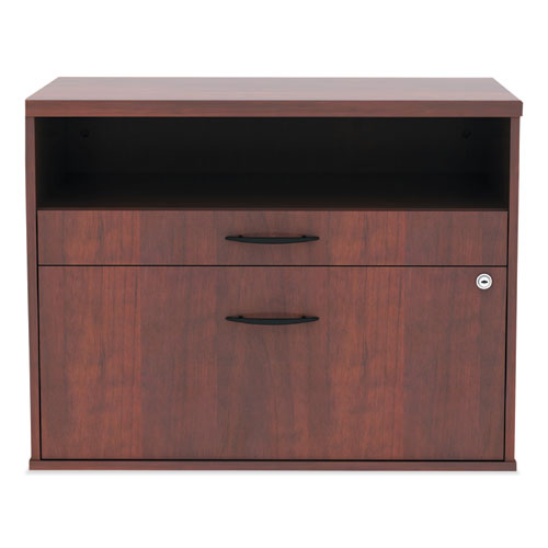 Alera Open Office Desk Series Low File Cabinet Credenza, 2-drawer: Pencil/file, Legal/letter, 1 Shelf,cherry,29.5x19.13x22.88