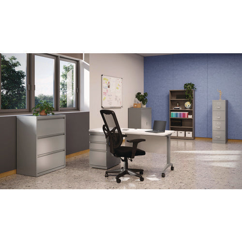 Modern Teacher Series Pedestal Desk, Left-side Pedestal: Box/box/file, 60" X 24" X 28.75", White/silver