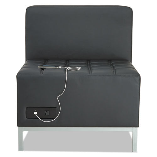 Alera Qub Series Armless L Sectional, Charging Station Center Seat, Ac Outlet, (2) Usb Ports, 26.38" X 26.38" X 30.5", Black