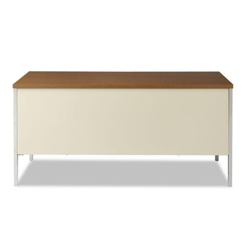 Double Pedestal Steel Desk, 60" X 30" X 29.5", Cherry/putty, Chrome-plated Legs