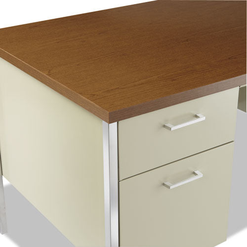 Double Pedestal Steel Desk, 60" X 30" X 29.5", Cherry/putty, Chrome-plated Legs