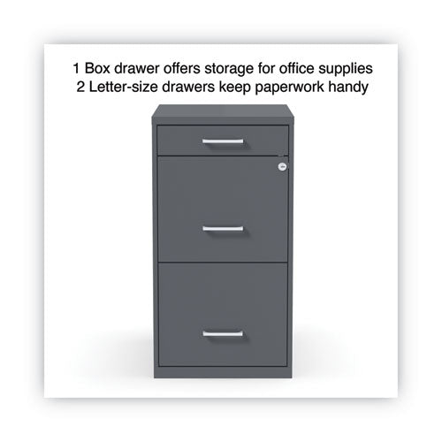 Soho Vertical File Cabinet, 3 Drawers: Pencil/file/file, Letter, Charcoal, 14" X 18" X 26.9"