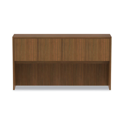 Alera Valencia Series Hutch With Doors, 4 Compartments, 64.75w X 15d X 35.38h, Modern Walnut