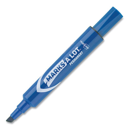 Marks A Lot Regular Desk-style Permanent Marker, Broad Chisel Tip, Blue, Dozen (7886)