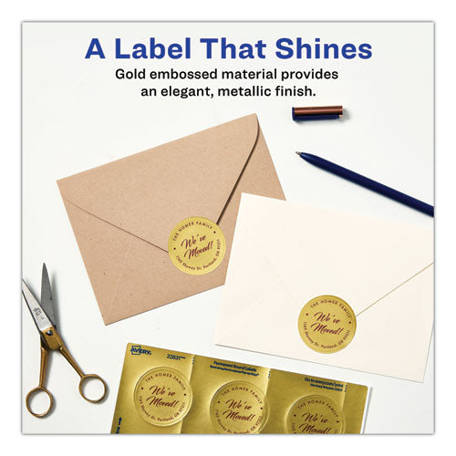 Round Labels, Inkjet Printers, 2" Dia, Gold, 12/sheet, 8 Sheets/pack