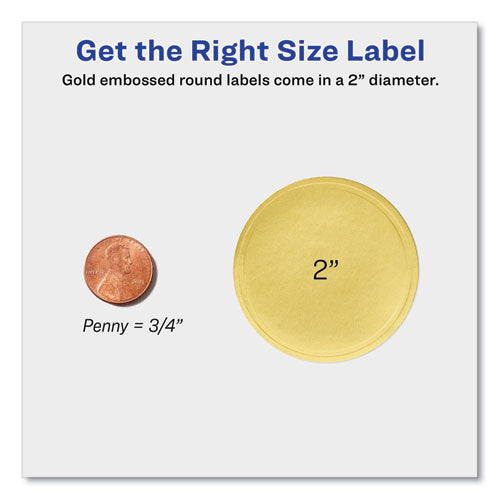 Round Labels, Inkjet Printers, 2" Dia, Gold, 12/sheet, 8 Sheets/pack