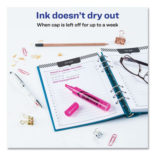 Hi-liter Desk-style Highlighters, Fluorescent Pink Ink, Chisel Tip, Pink/black Barrel, Dozen