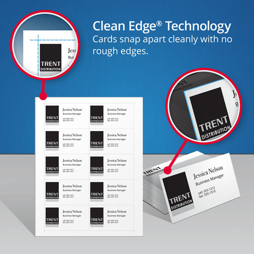 Clean Edge Business Card Value Pack, Laser, 2 X 3.5, White, 2,000 Cards, 10 Cards/sheet, 200 Sheets/box