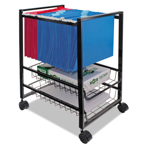 Mobile File Cart With Sliding Baskets, Metal, 2 Drawers, 1 Bin, 12.88" X 15" X 21.13", Black