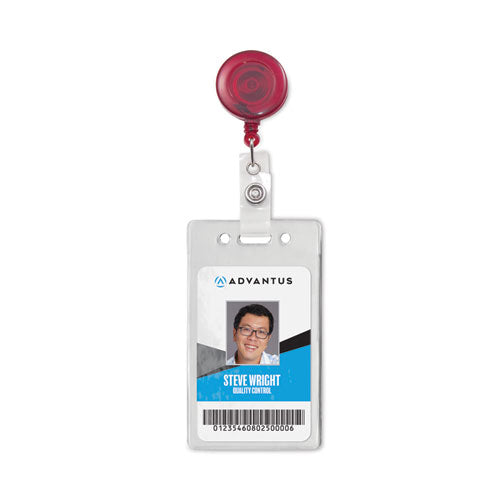 Translucent Retractable Id Card Reel, 30" Extension, Red, 12/pack