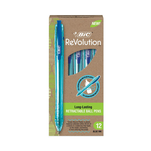 Revolution Ocean Bound Ballpoint Pen, Retractable, Medium 1 Mm, Blue Ink, Translucent Blue Barrel, Dozen