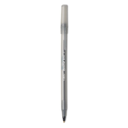 Round Stic Xtra Precision Ballpoint Pen, Stick, Fine 0.8 Mm, Black Ink, Smoke Barrel, Dozen