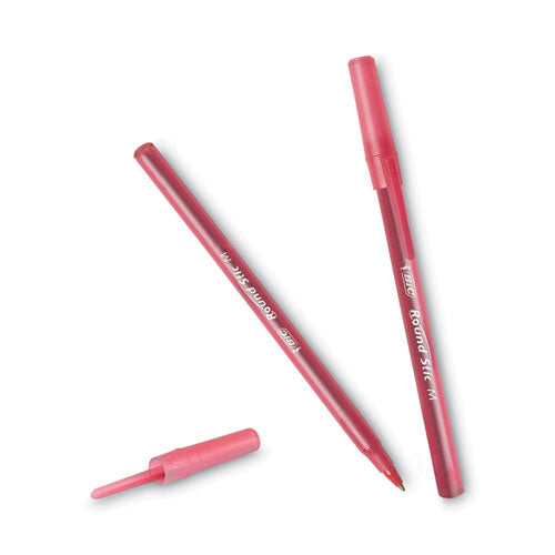 Round Stic Xtra Life Ballpoint Pen, Stick, Medium 1 Mm, Red Ink, Translucent Red Barrel, Dozen