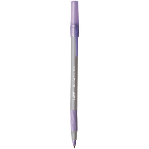 Round Stic Grip Xtra Comfort Ballpoint Pen, Easy-glide, Stick, Medium 1.2 Mm, Purple Ink, Gray/purple Barrel, Dozen