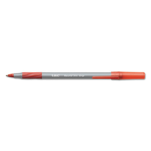 Round Stic Grip Xtra Comfort Ballpoint Pen, Easy-glide, Stick, Medium 1.2 Mm, Red Ink, Gray/red Barrel, Dozen