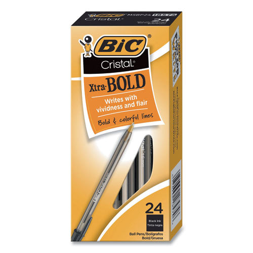 Cristal Xtra Bold Ballpoint Pen, Stick, Bold 1.6 Mm, Black Ink, Clear Barrel, 24/pack