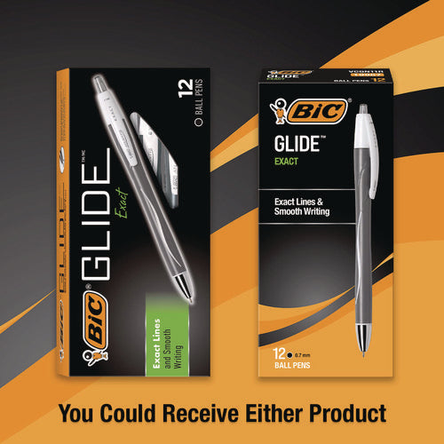 Glide Exact Ballpoint Pen, Retractable, Fine 0.7 Mm, Black Ink, Black Barrel, Dozen