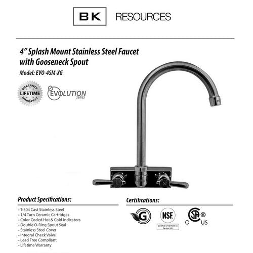 Evolution Splash Mount Stainless Steel Faucet, 12.38" Height/8" Reach, Stainless Steel