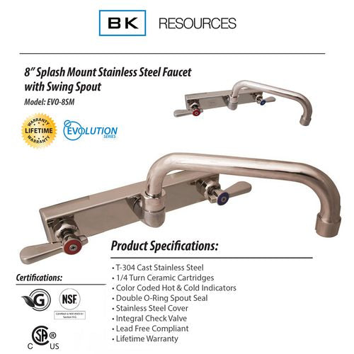 Evolution Splash Mount Stainless Steel Faucet, 4.63" Height, 8" Reach, Stainless Steel