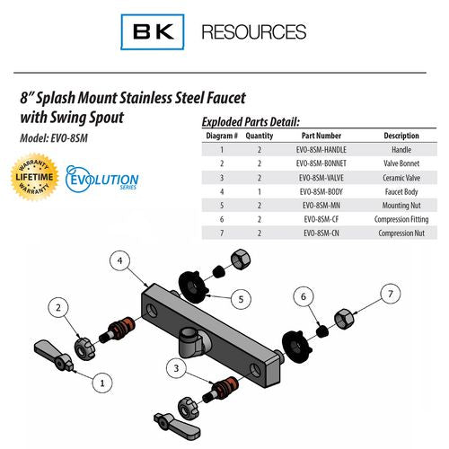 Evolution Splash Mount Stainless Steel Faucet, 4.63" Height, 8" Reach, Stainless Steel