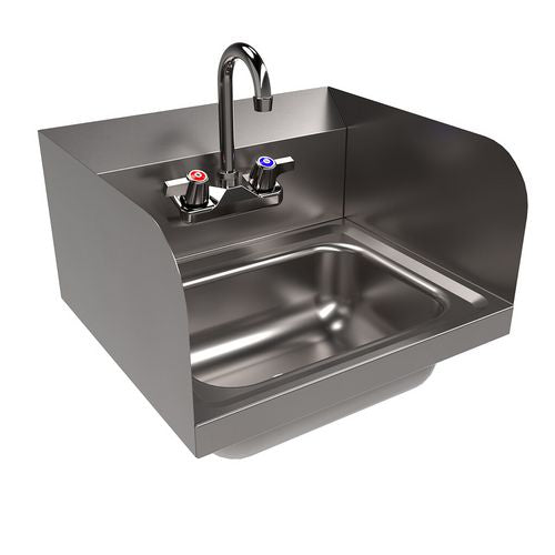 Stainless Steel Hand Sink With Side Splashes And Faucet, 14" L X 10" W X 5" H