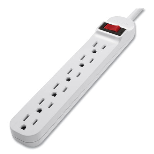 Power Strip, 6 Outlets, 3 Ft Cord, White