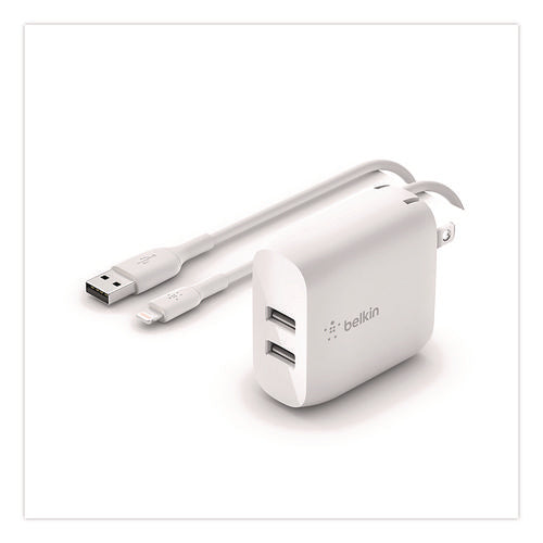 Boost Charge Dual Usb-a Wall Charger + Lightning To Usb-a Cable, White