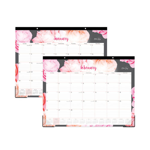 Joselyn Desk Pad, Rose Artwork, 22 X 17, White/pink/peach Sheets, Black Binding, Clear Corners, 12-month (jan To Dec): 2025