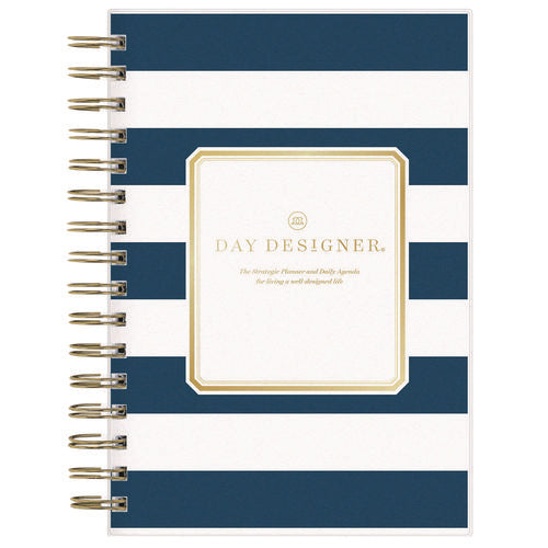 Day Designer Navy Stripe Daily/monthly Planner, Horizontal Stripe Artwork, 8 X 5, Navy/white Cover, 12-month (jan-dec): 2025