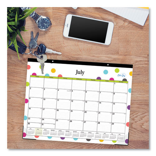 Teacher Dots Academic Desk Pad, 22 X 17, Black Binding, Clear Corners, 12-month (july To June): 2024 To 2025