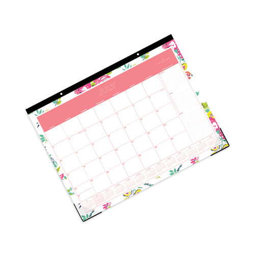 Day Designer Peyton Academic Desk Pad, Floral Artwork, 22 X 17, Black Binding, Clear Corners, 12-month (july-june): 2024-2025