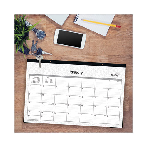 Enterprise Desk Pad, Geometric Artwork, 17 X 11, White/gray Sheets, Black Binding, Clear Corners, 12-month (jan To Dec): 2025