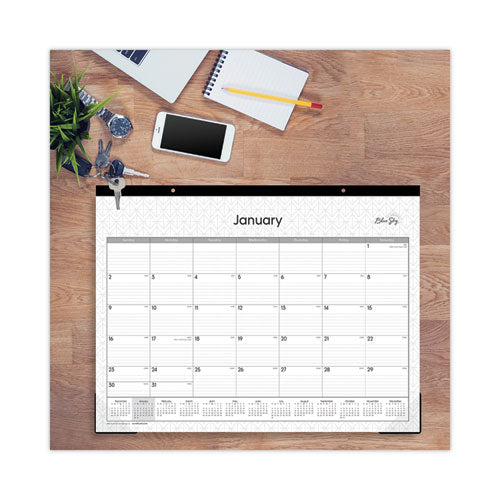 Enterprise Desk Pad, Geometric Artwork, 22 X 17, White/gray Sheets, Black Binding, Clear Corners, 12-month (jan To Dec): 2025